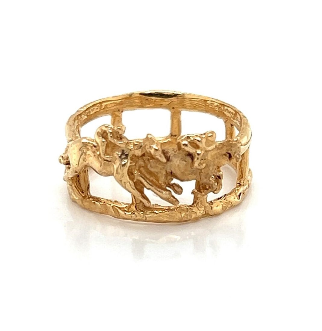14k Yellow Gold Wide Band Equestrian Ring by Lisa Perry Size 4 (1 of 8)