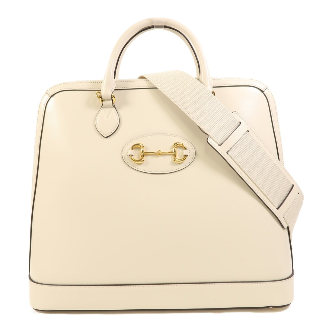 White Calfskin GUCCI 1955 Horsebit Shoulder Bag with Gold Hardware: White Calfskin GUCCI 1955 Horsebit Shoulder Bag with Gold Hardware This GUCCI 1955 Horsebit 2-way shoulder bag is crafted from white calfskin leather and features the signature GG motif and horsebit d