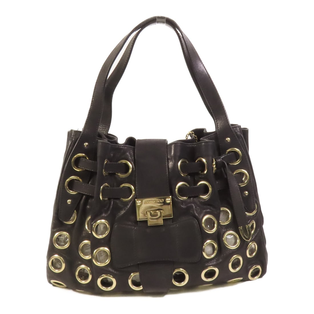 Jimmy Choo Ramona Black Leather Shoulder Bag with Gold Tone Hardware: Jimmy Choo Ramona Black Leather Shoulder Bag with Gold Tone Hardware This Jimmy Choo Ramona shoulder bag features black leather with gold-tone hardware and a classic silhouette. Crafted in Italy, it o