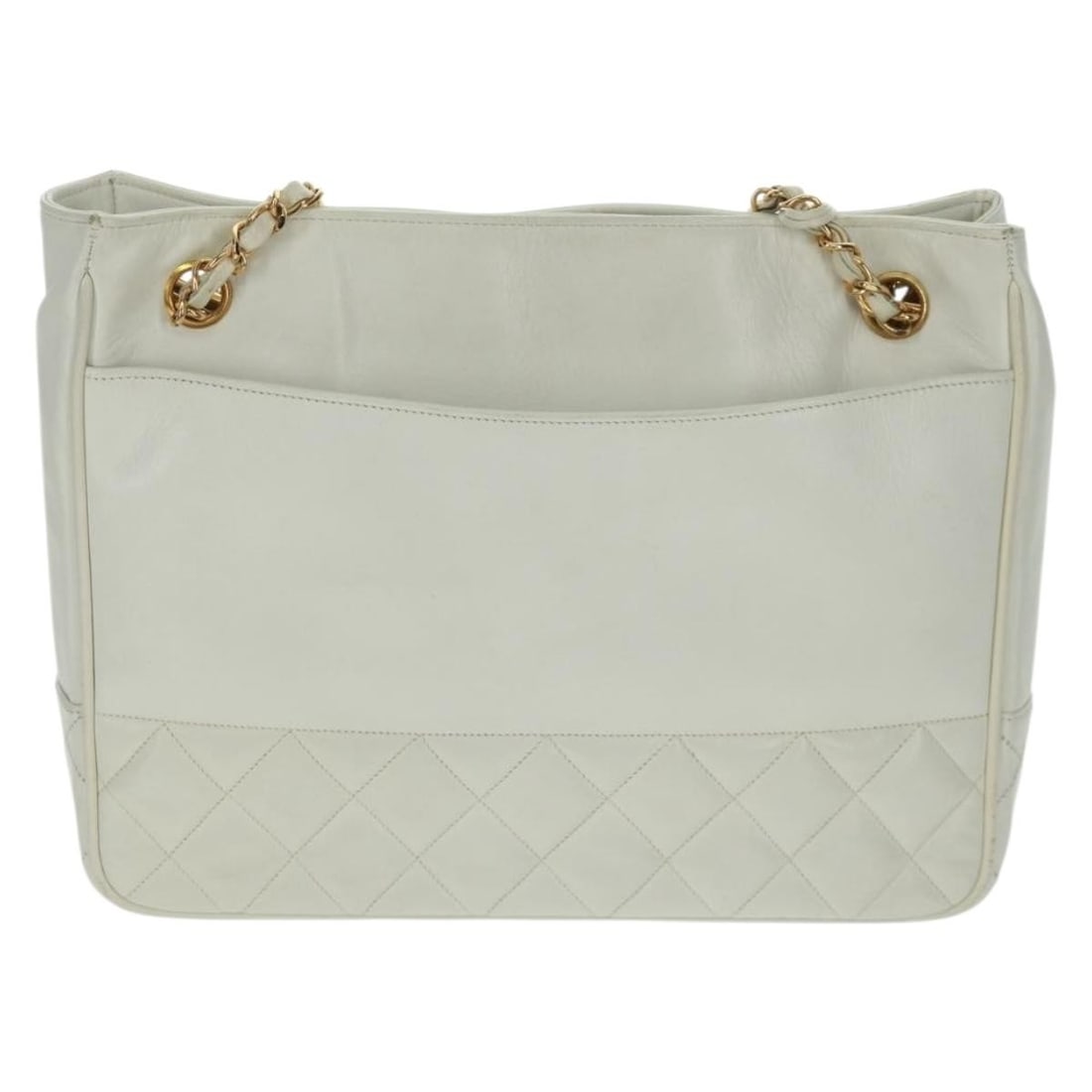 White Lambskin Chanel Vintage Quilted Shopping Tote Bag Italy: White Lambskin Chanel Vintage Quilted Shopping Tote Bag Italy This Chanel Vintage Shopping Tote features a classic quilted lambskin leather design in white, tailored for women. The tote is crafted in