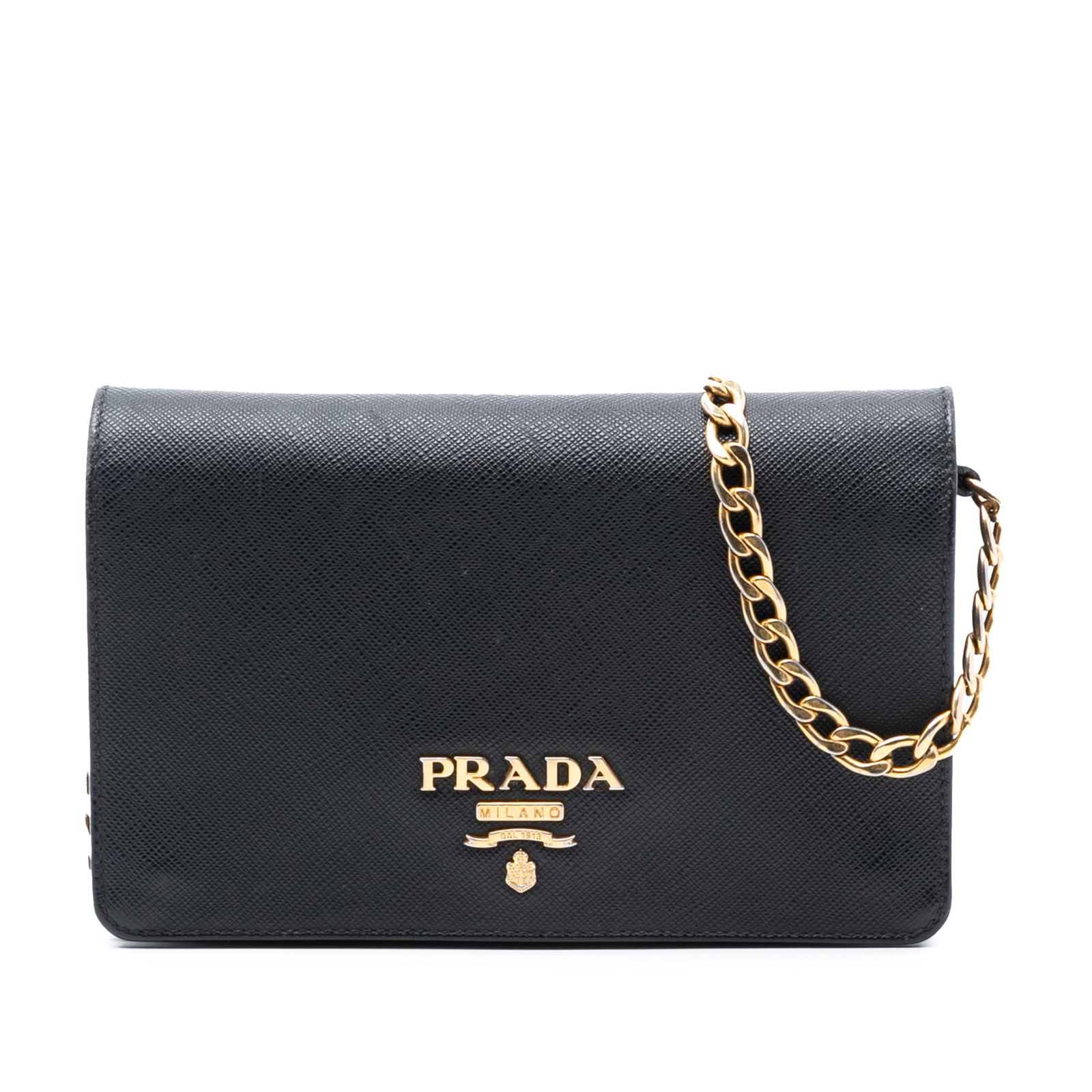 Black Prada Saffiano Leather Chain Wallet with Flap and Zip Compartments (1 of 6)