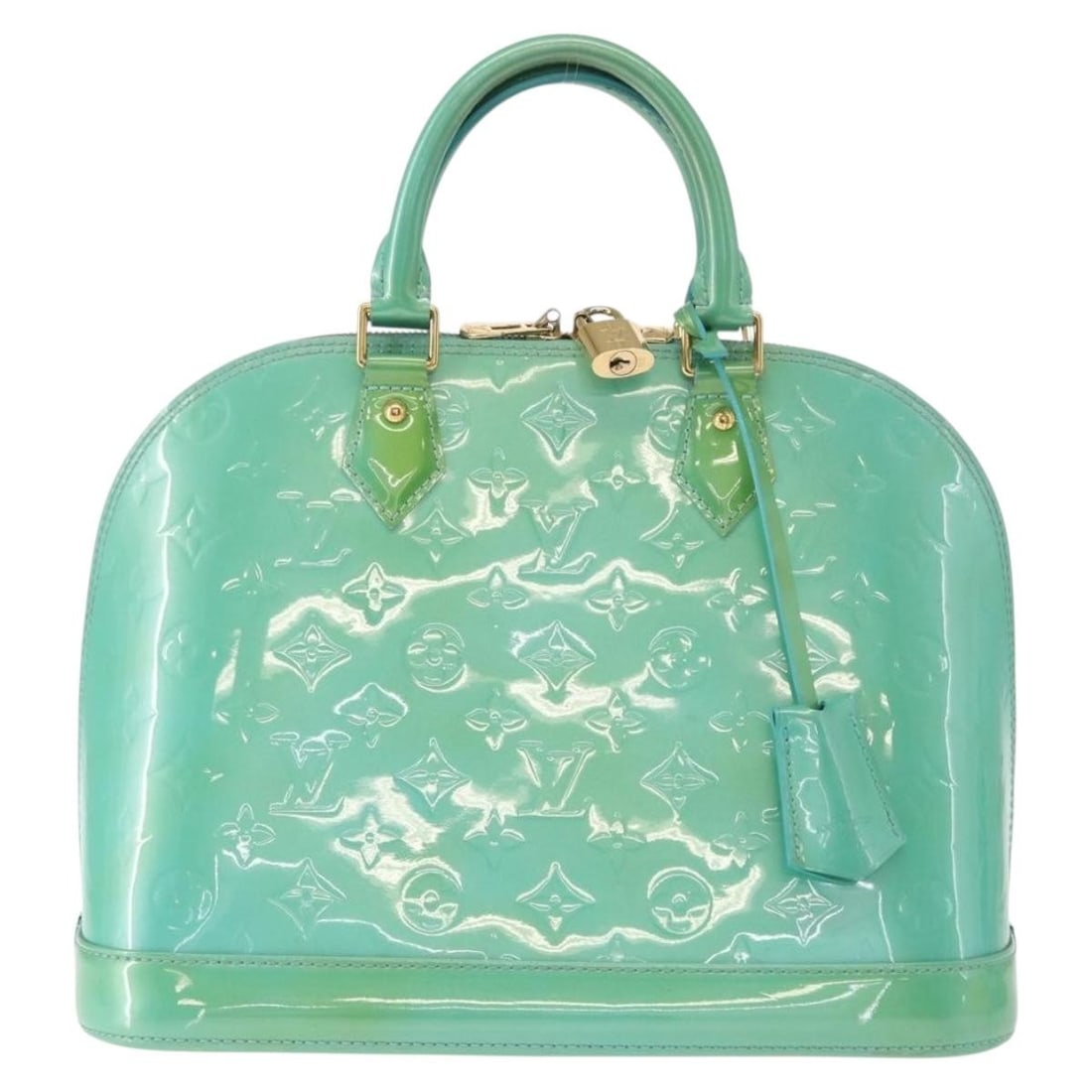Blue Louis Vuitton Alma Patent Leather Bag for Women: Blue Louis Vuitton Alma Patent Leather Bag for Women This Louis Vuitton Alma handbag features a blue patent leather exterior and is designed for women. The bag is pre-owned and in good condition, with