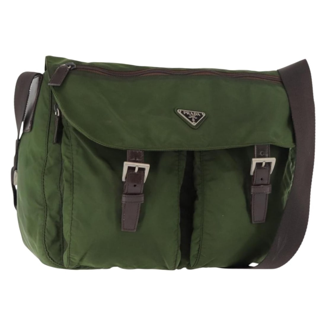 Khaki Nylon Messenger Bag by Prada with Zip Buckle Closure (1 of 18)