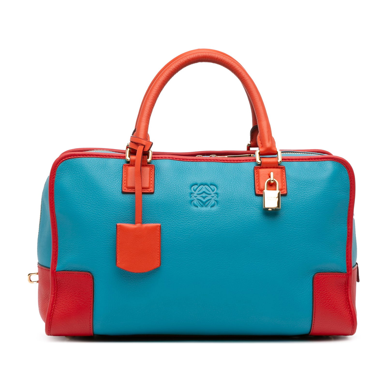 LOEWE Tricolor Leather Amazona 36 Bag from Spain: LOEWE Tricolor Leather Amazona 36 Bag from Spain Introducing the LOEWE Tricolor Leather Amazona 36, a stylish and functional bag crafted from high-quality leather. This elegant bag features rolled lea