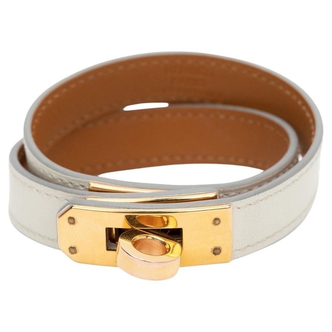 Hermes Kelly Double Tour Bracelet Nata Calfskin Palladium 2010: Hermes Kelly Double Tour Bracelet Nata Calfskin Palladium 2010 Introducing the Hermes Kelly Double Tour bracelet in a stunning nata color. This elegant bracelet features a luxurious design crafted fro