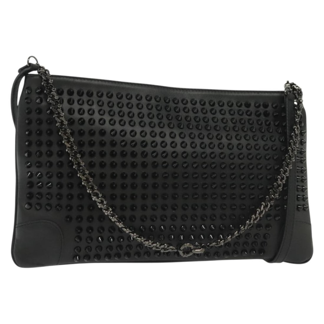 Christian Louboutin Loubiclutch Black Leather Shoulder Bag 30cm: Christian Louboutin Loubiclutch Black Leather Shoulder Bag 30cm This pre-owned Christian Louboutin Loubiclutch is a black leather shoulder bag designed for women. It features a sleek silhouette with m