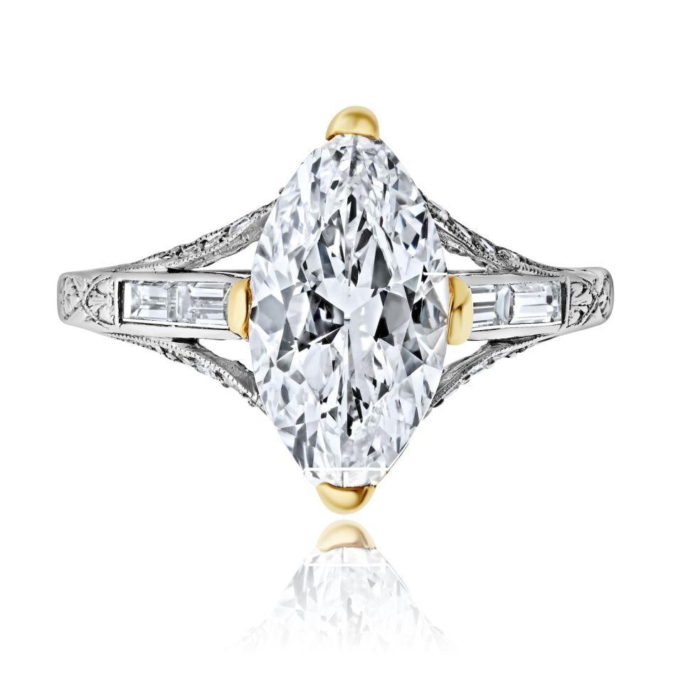 Marquise Diamond Engagement Ring 2.41ct H VVS2 GIA in 18K White Gold (1 of 5)