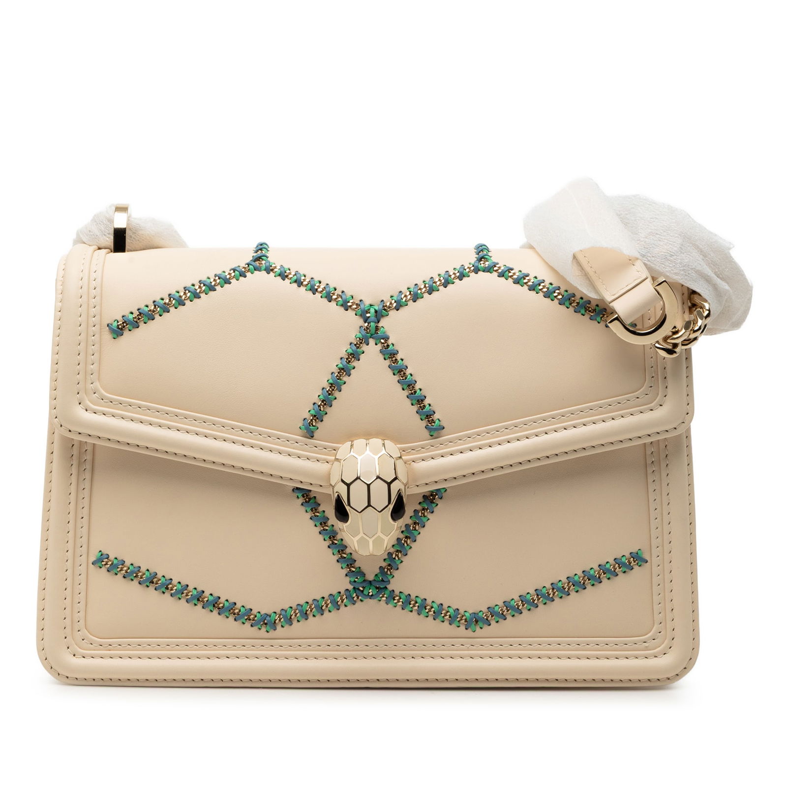 Bvlgari Serpenti Forever Brown Leather Chain Shoulder Bag with Whipstitch Detail (1 of 8)