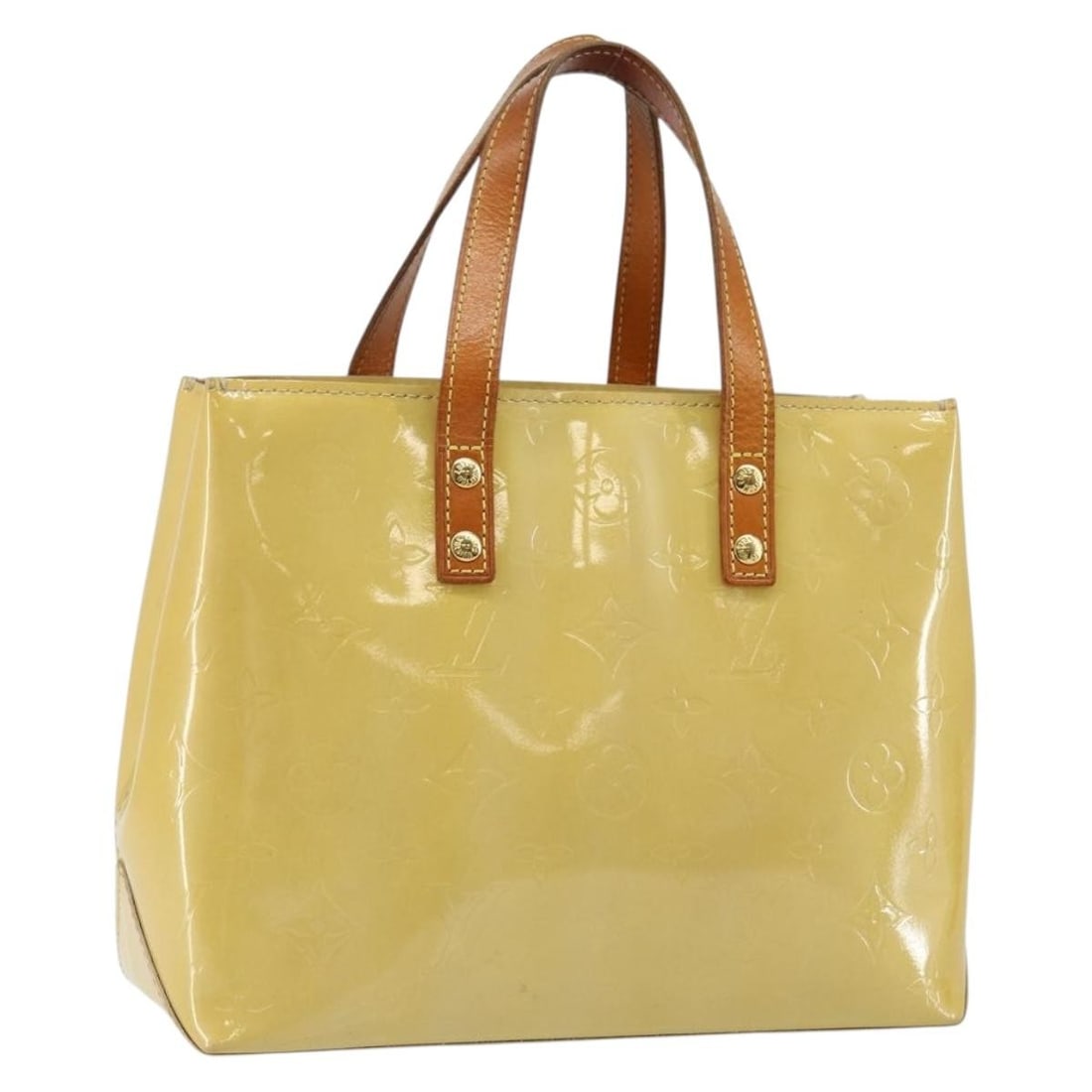 Louis Vuitton Monogram Vernis Patent Leather Reade Handbag Beige: Louis Vuitton Monogram Vernis Patent Leather Reade Handbag Beige The Louis Vuitton Reade Handbag in Monogram Vernis patent leather features a beige exterior with signs of wear including rubbing, sunbu