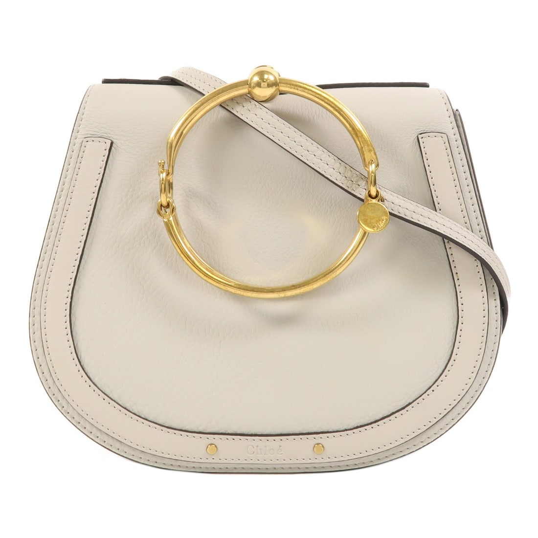 Chloe Nile Light Grey Calfskin Leather Shoulder Bag with Gold Hardware: Chloe Nile Light Grey Calfskin Leather Shoulder Bag with Gold Hardware This Chloe Nile shoulder bag is crafted from light grey calfskin leather and features gold tone hardware. The bag has a regular s