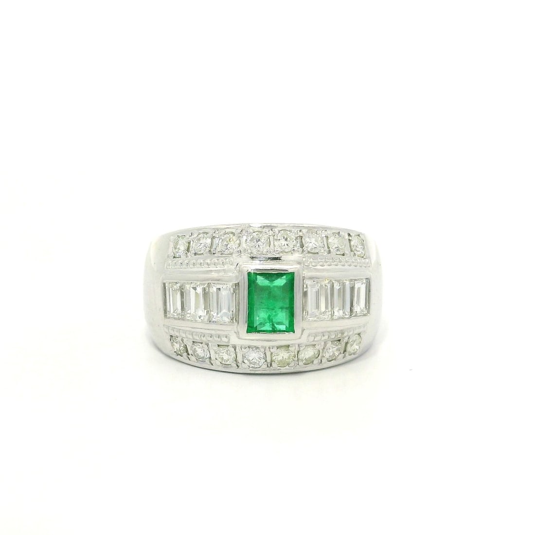 Estate Platinum Emerald Diamond Cocktail Ring 1.16ct Wide Band (1 of 14)