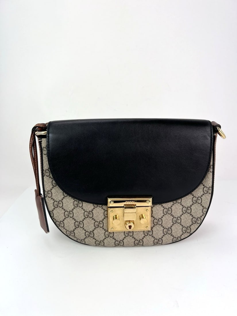 Gucci GG Supreme Black Padlock Messenger Shoulder Bag with Adjustable Strap (1 of 13)