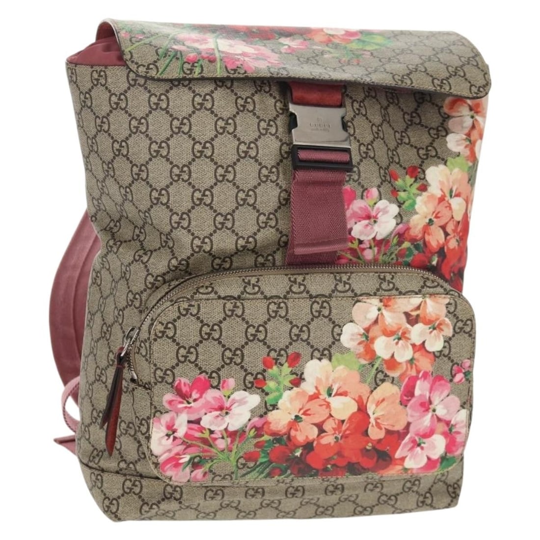 GUCCI GG Blooms Beige Silver PVC Backpack 405019 Authentic: GUCCI GG Blooms Beige Silver PVC Backpack 405019 Authentic This authentic GUCCI GG Blooms Backpack is a stylish and functional accessory crafted from durable PVC leather, showcasing a chic beige and s