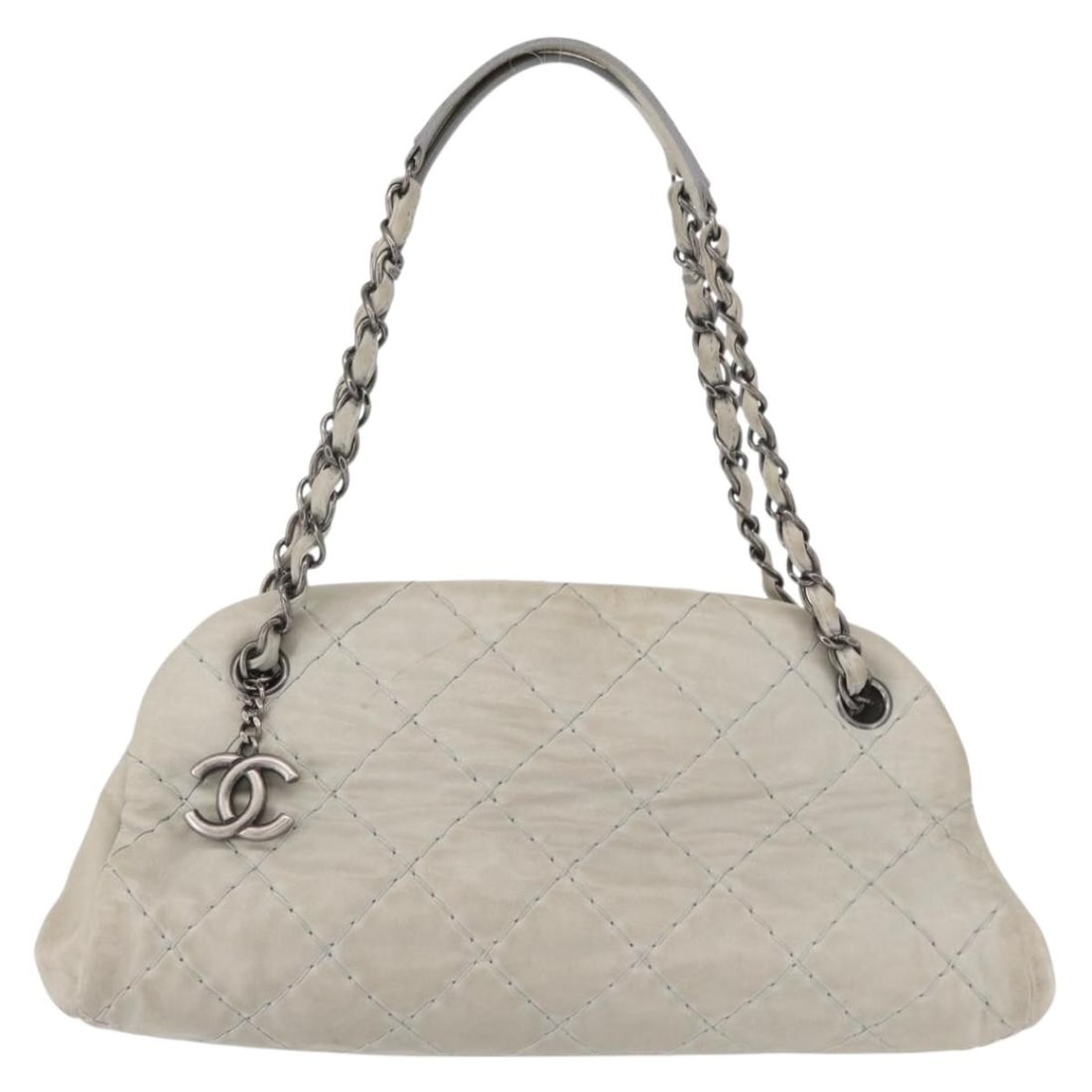 Chanel Just Mademoiselle Quilted Iridescent Leather Shoulder Bag: Chanel Just Mademoiselle Quilted Iridescent Leather Shoulder Bag Chanel Just Mademoiselle shoulder bag crafted from gray iridescent leather. The bag features quilted leather design with metal fittings