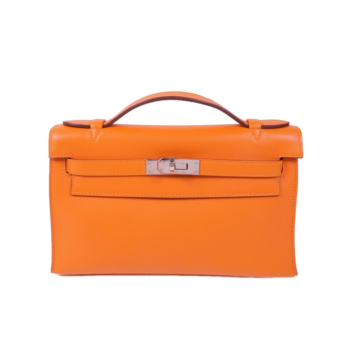 HERMES Kelly Pochette Handbag Veau Swift Leather Orange PHW (1 of 15)