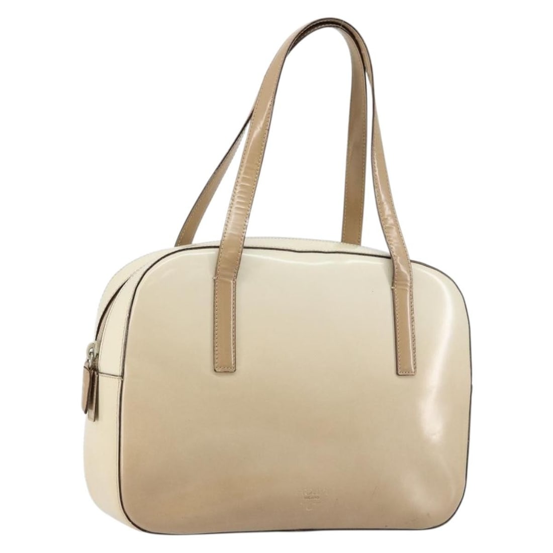 Beige Patent Leather Prada Re-edition 1995 Shoulder Bag: Beige Patent Leather Prada Re-edition 1995 Shoulder Bag This Prada Re-edition 1995 handbag is crafted from beige patent leather and designed for women. It features a structured silhouette and metal fi