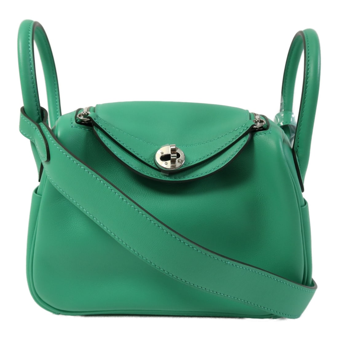 Mini Lindy Green Swift Leather Shoulder Bag by Hermes with Palladium Hardware (1 of 15)