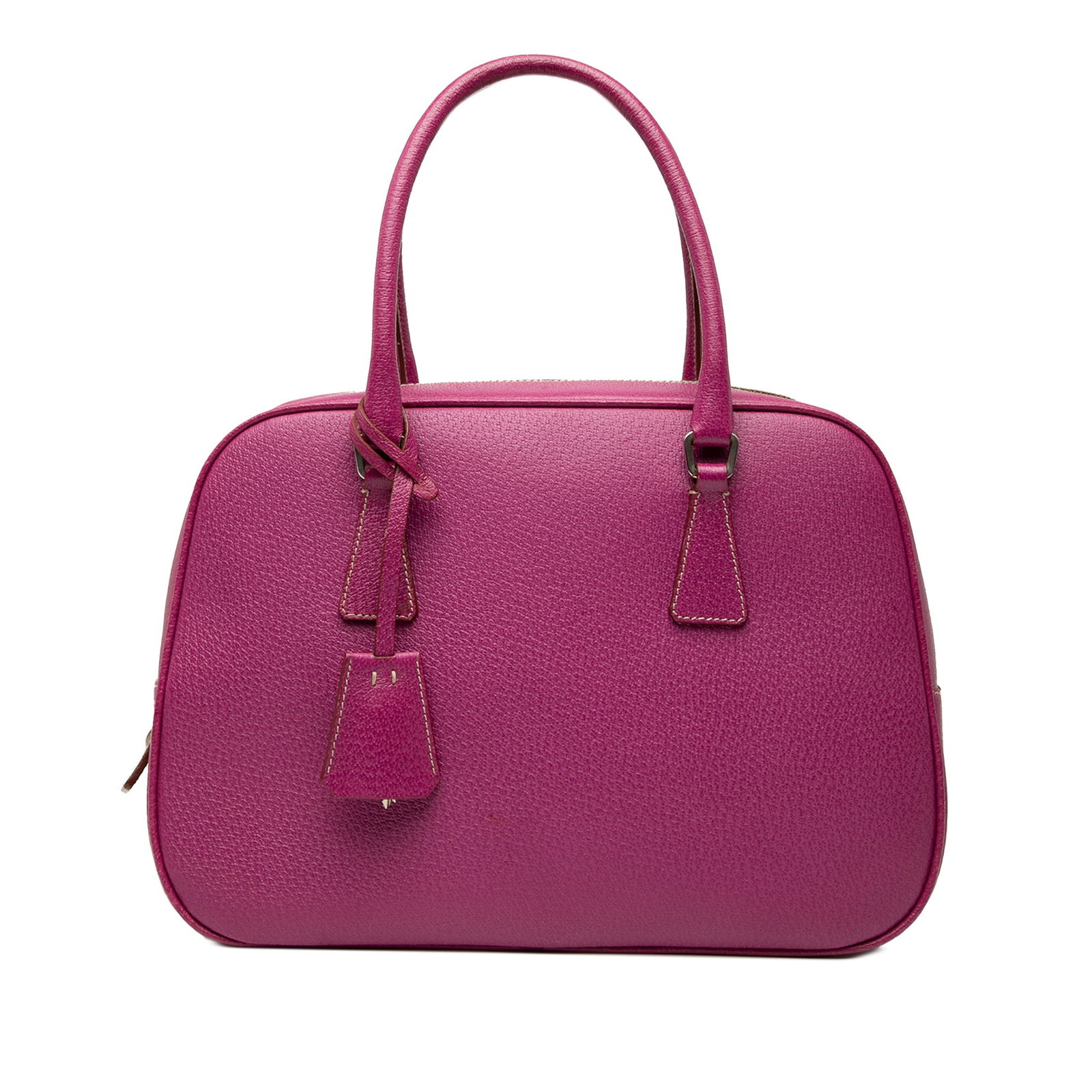 Prada Cinghiale Bauletto Pink Leather Handbag from Italy: Prada Cinghiale Bauletto Pink Leather Handbag from Italy Introducing the Prada Cinghiale Bauletto Handbag, a stylish accessory crafted from high-quality leather. This exquisite handbag features rolled