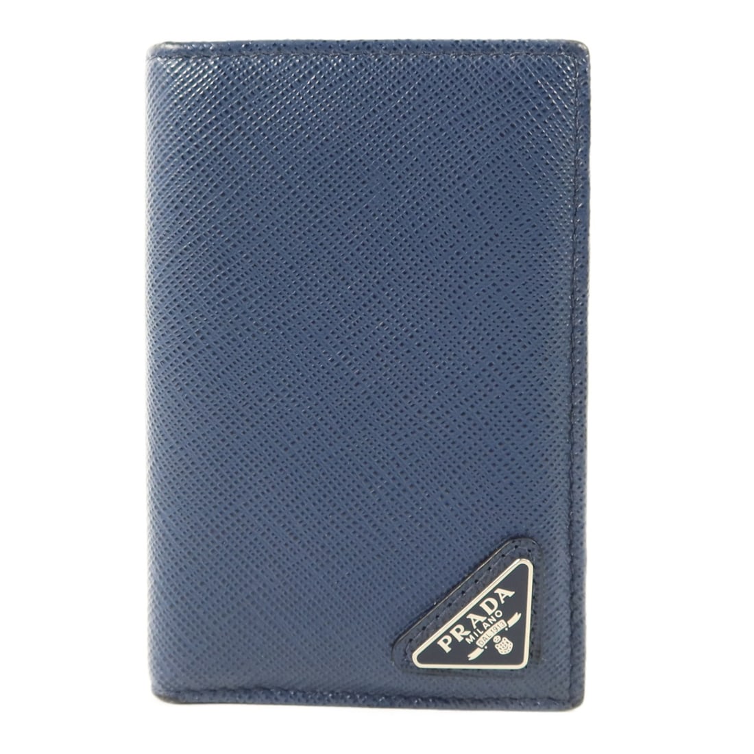 Blue Saffiano Leather Card Holder by Prada: Blue Saffiano Leather Card Holder by Prada This PRADA card case is crafted from durable Saffiano leather in a sophisticated blue hue. Designed for everyday use, it offers both style and practicality w
