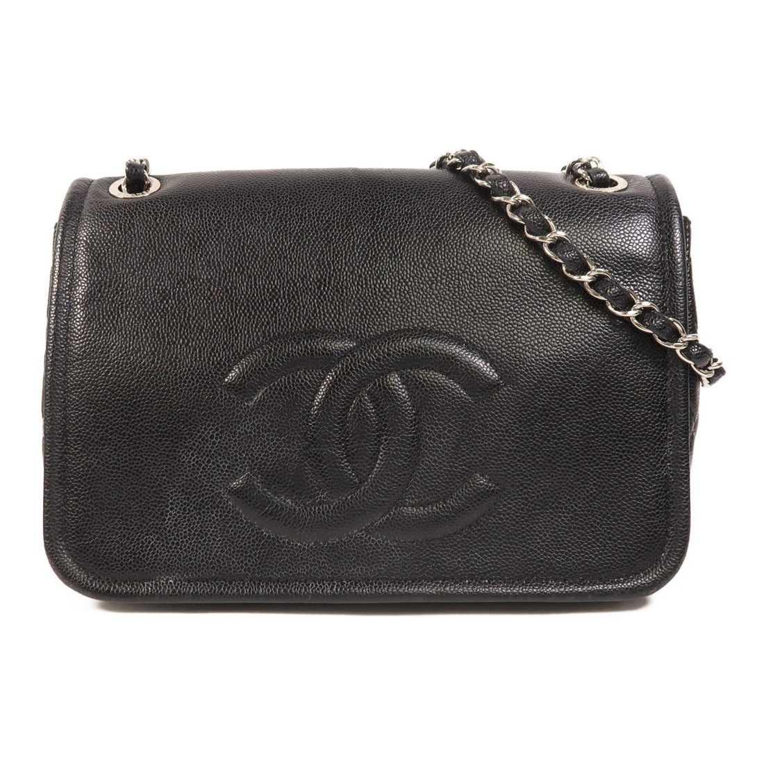 Black Calfskin Leather Shoulder Bag by CHANEL CC Silver Hardware (1 of 18)
