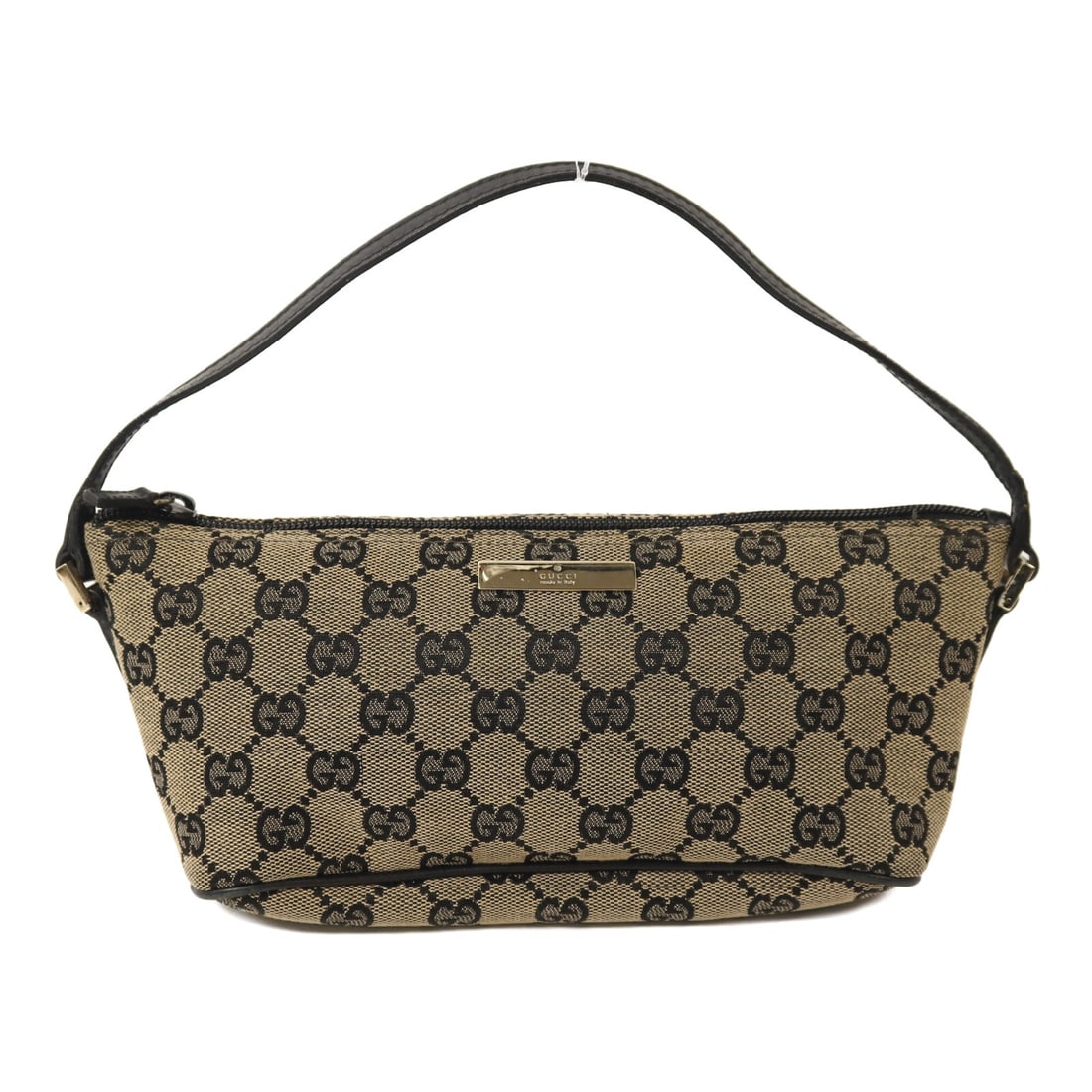 Gucci GG Canvas Handbag Black Beige with Gold Hardware 039.1103: Gucci GG Canvas Handbag Black Beige with Gold Hardware 039.1103 This GUCCI handbag features a black and beige canvas exterior with a structured silhouette. Designed with a regular size, it is crafted