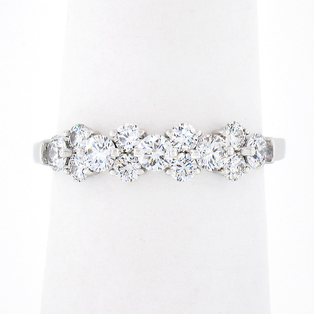 Stunning 18k White Gold 0.82ctw Diamond Cluster Wedding Band Ring: Stunning 18k White Gold 0.82ctw Diamond Cluster Wedding Band Ring This exquisite wedding band ring is crafted from solid 18k white gold and features a stunning cluster of 13 round brilliant cut