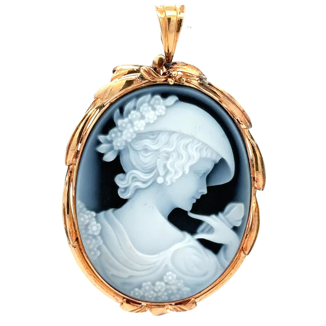 Vintage Retro Yellow Gold Agate Cameo Portrait Pendant Brooch (1 of 12)