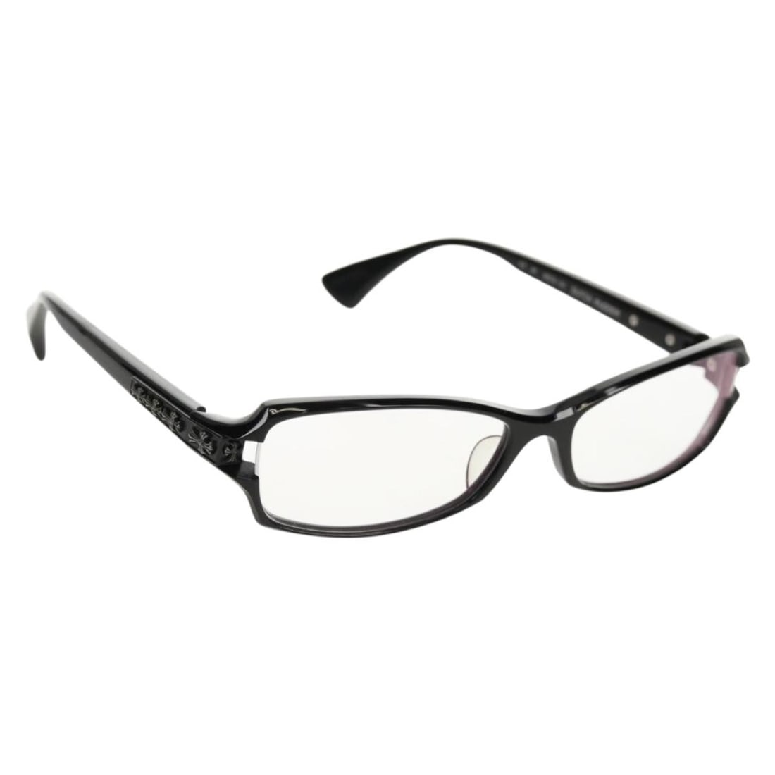 Chrome Hearts DUTCH RUDDER CH Cross Black Plastic Glasses with Case: Chrome Hearts DUTCH RUDDER CH Cross Black Plastic Glasses with Case Introducing the Chrome Hearts DUTCH RUDDER CH Cross Glasses, a stylish accessory crafted with high-quality plastic in a sleek black