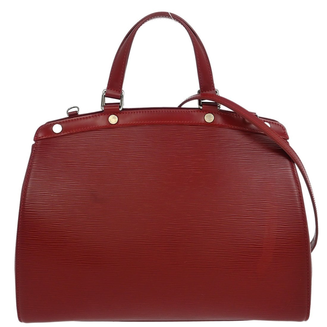 Red Epi Leather Louis Vuitton Brea Tote Bag for Women: Red Epi Leather Louis Vuitton Brea Tote Bag for Women This pre-owned Louis Vuitton Brea handbag features Epi leather in red, designed for women. The exterior shows noticeable scuffs, scratches, discol