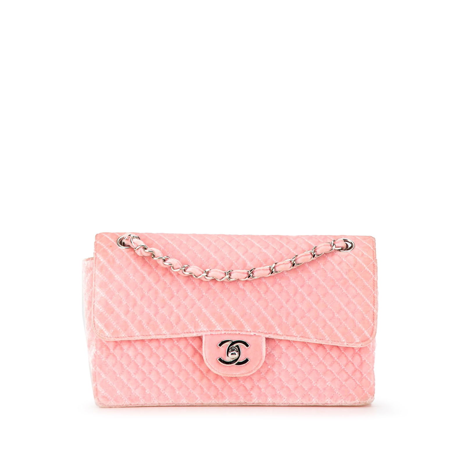 Chanel Medium Micro Quilted Velvet CC Flap Pink Shoulder Bag: Chanel Medium Micro Quilted Velvet CC Flap Pink Shoulder Bag This Chanel Medium Micro Quilted Velvet CC Flap shoulder bag is a sophisticated accessory crafted from micro quilted velvet leather in a lo