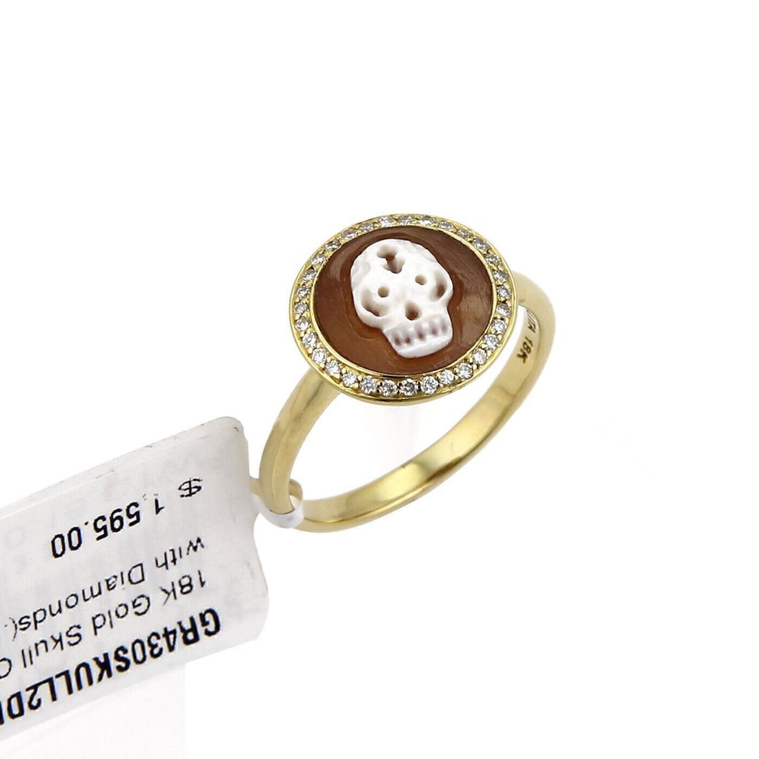 Diamond Skull Cameo Shell Ring in 18k Yellow Gold by Ippolita Size 6.5: Diamond Skull Cameo Shell Ring in 18k Yellow Gold by Ippolita Size 6.5 This Ippolita ring features a round shell cameo skull design set in 18k yellow gold, complemented by 0.18 total carat weight of d
