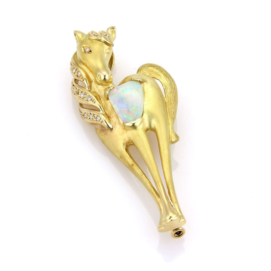 Vintage 18k Yellow Gold Horse Brooch Pendant With Fire Opal and Diamonds (1 of 5)