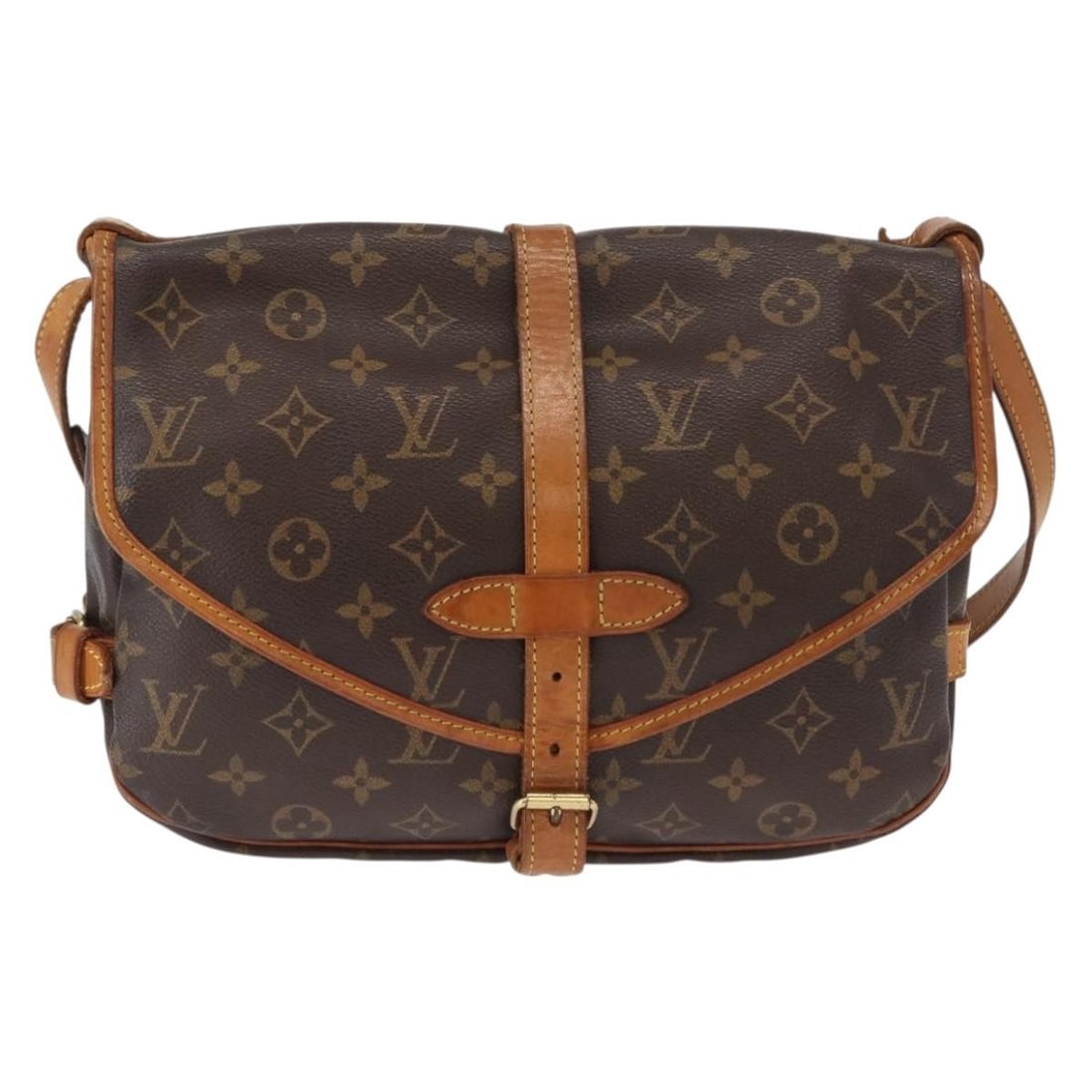 Monogram Canvas Louis Vuitton Saumur Unisex Handbag Brown 28x24x10cm: Monogram Canvas Louis Vuitton Saumur Unisex Handbag Brown 28x24x10cm This Louis Vuitton Saumur handbag features the iconic monogram canvas design suitable for unisex use. It offers a classic brown col