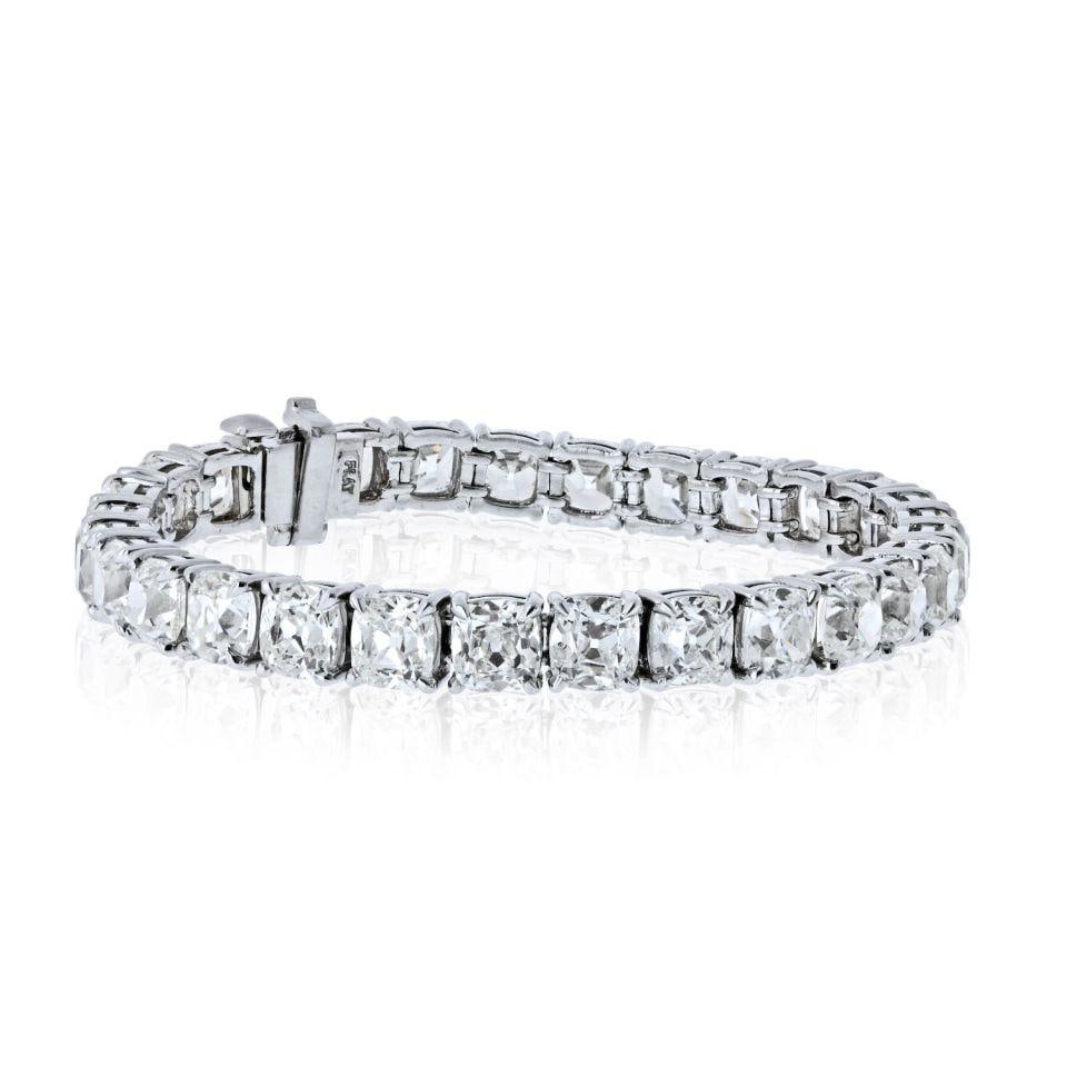 26.55 Carat Old Mine Cut Diamond Tennis Bracelet in Platinum (1 of 6)