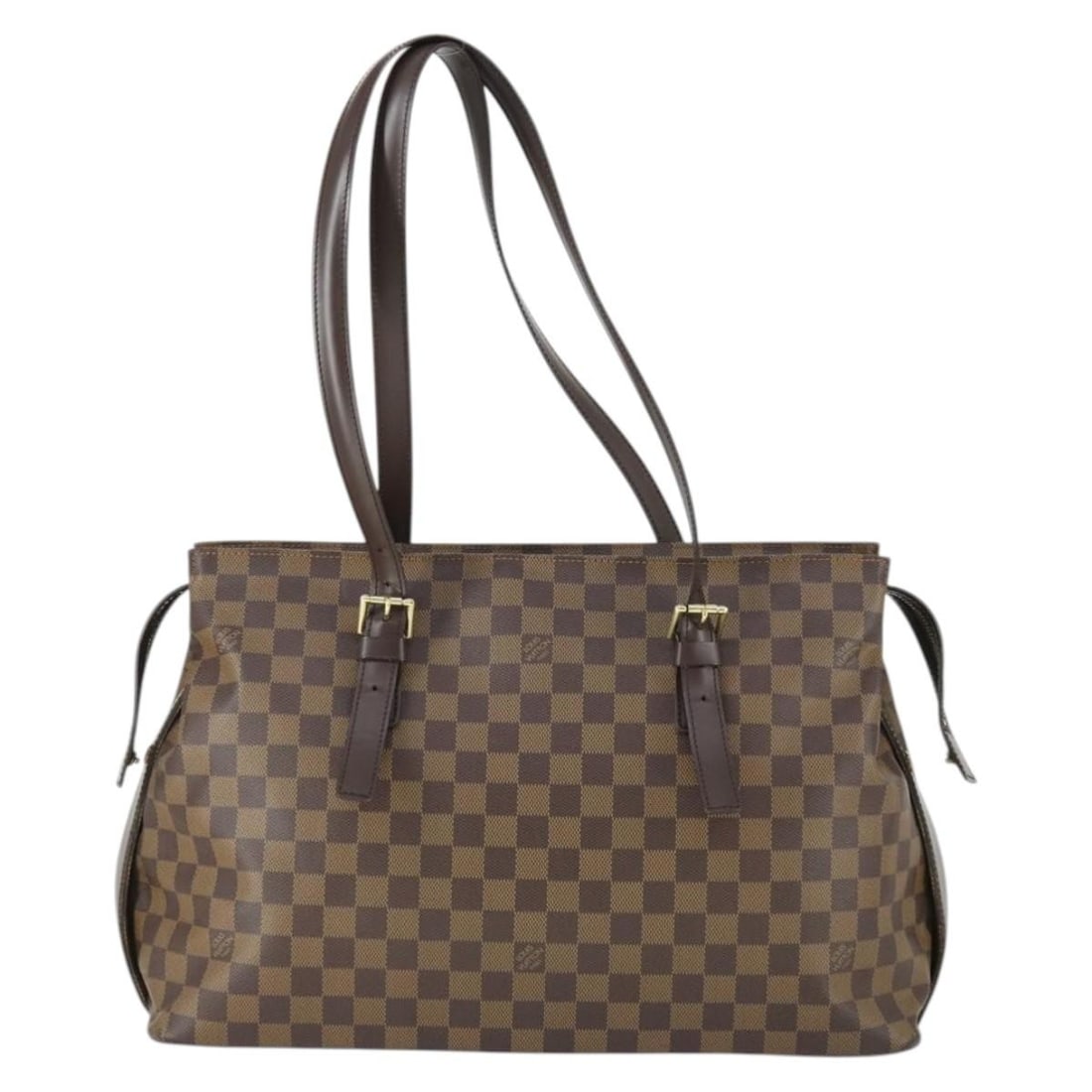 Damier Canvas Louis Vuitton Chelsea Tote Brown 41cm by 27.5cm by 15cm: Damier Canvas Louis Vuitton Chelsea Tote Brown 41cm by 27.5cm by 15cm This Louis Vuitton Chelsea Handbag features a brown Damier canvas exterior with leather accents. Designed for women, it offers a s