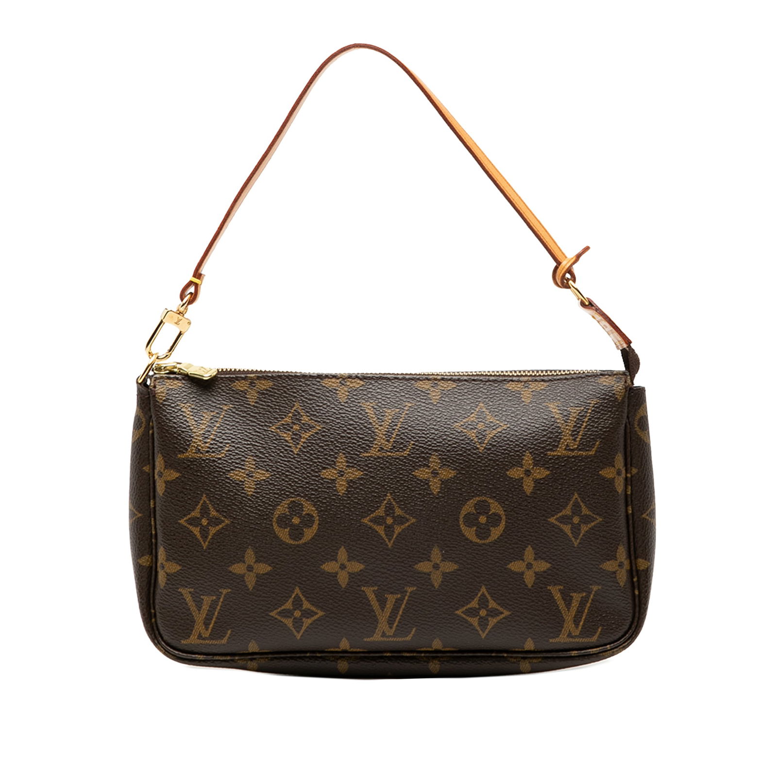 Louis Vuitton Pochette Accessoires Monogram Canvas Brown Shoulder Bag: Louis Vuitton Pochette Accessoires Monogram Canvas Brown Shoulder Bag This Louis Vuitton Pochette Accessoires features the signature monogram canvas body with a flat vachetta leather strap and a top z