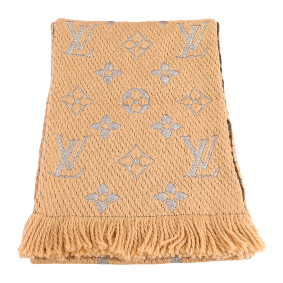 Beige Wool Silk Logomania Shine Scarf by Louis Vuitton M75834 (1 of 8)