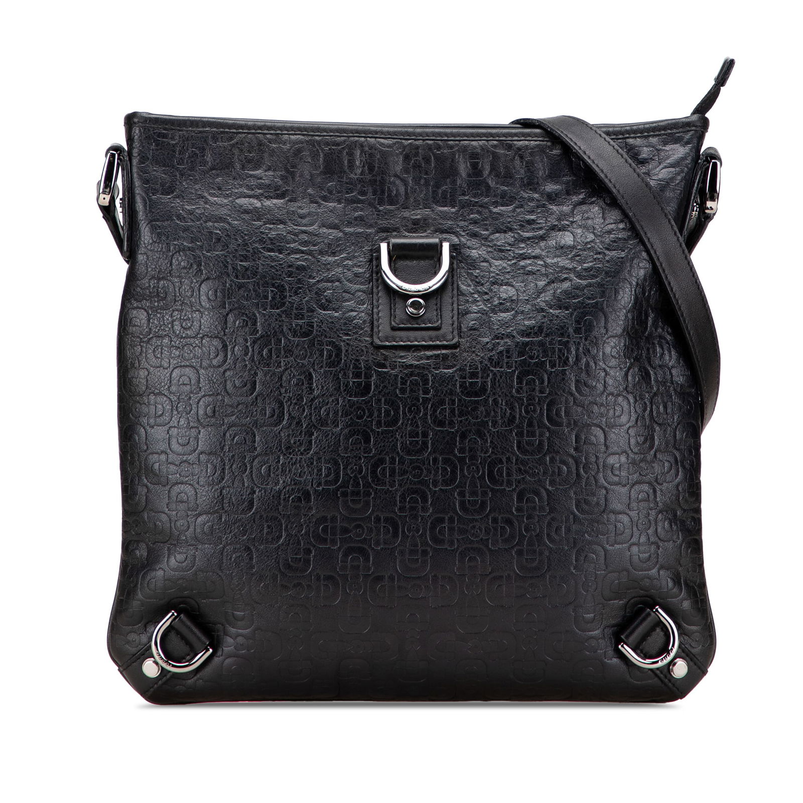 Gucci Black Embossed Leather Horsebit Abbey D Ring Crossbody: Gucci Black Embossed Leather Horsebit Abbey D Ring Crossbody This Gucci Embossed Leather Horsebit Abbey D Ring Crossbody bag showcases a sophisticated embossed leather finish, designed for both style