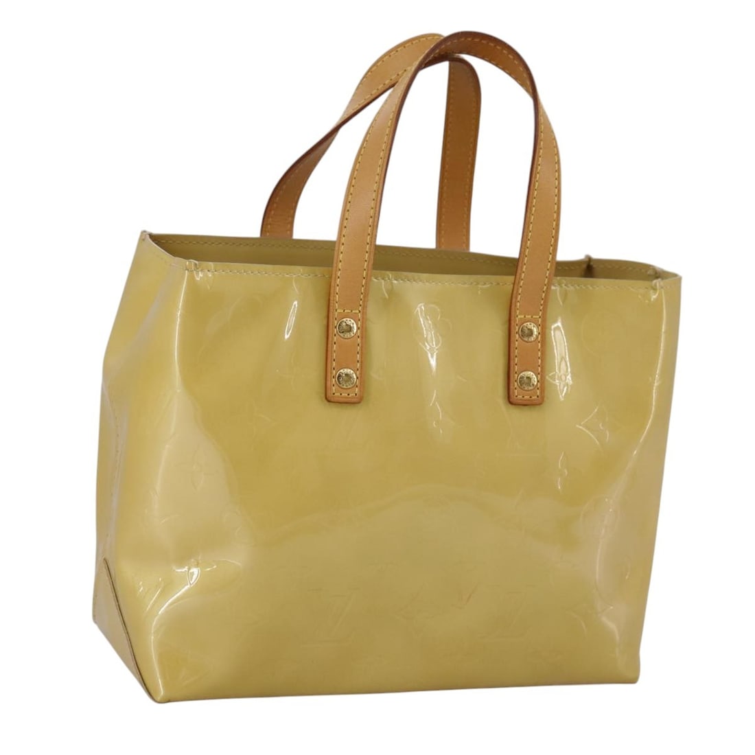 Louis Vuitton Patent Leather Reade Handbag Beige 23cm: Louis Vuitton Patent Leather Reade Handbag Beige 23cm This pre-owned Louis Vuitton Reade handbag features a beige patent leather exterior with the iconic Monogram Vernis finish. Designed for women, it