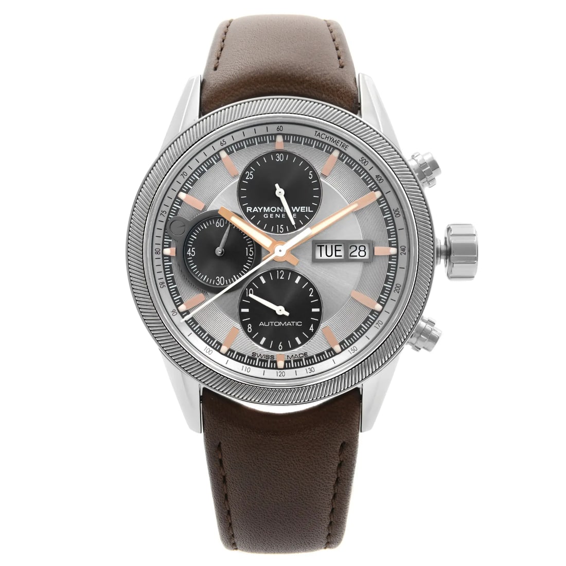 Raymond Weil Freelancer 42 Automatic Watch Steel Leather Brown 7731-SC2-65655: Raymond Weil Freelancer 42 Automatic Watch Steel Leather Brown 7731-SC2-65655 Experience the elegance of the Raymond Weil Freelancer 42 Date Day Automatic Watch, a perfect blend of style and functiona