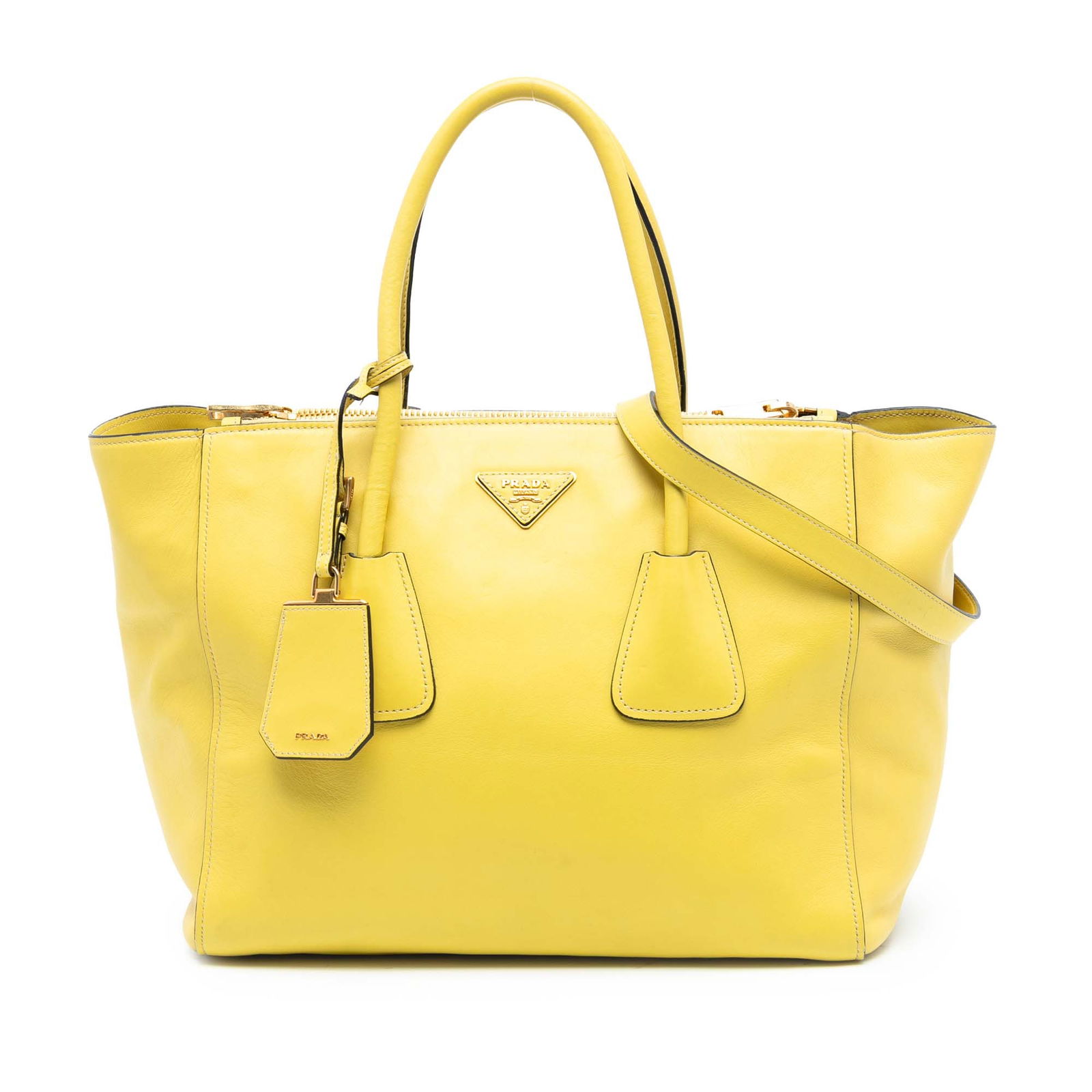 Prada Vitello Daino Yellow Leather Convertible Satchel with Double Zip (1 of 7)