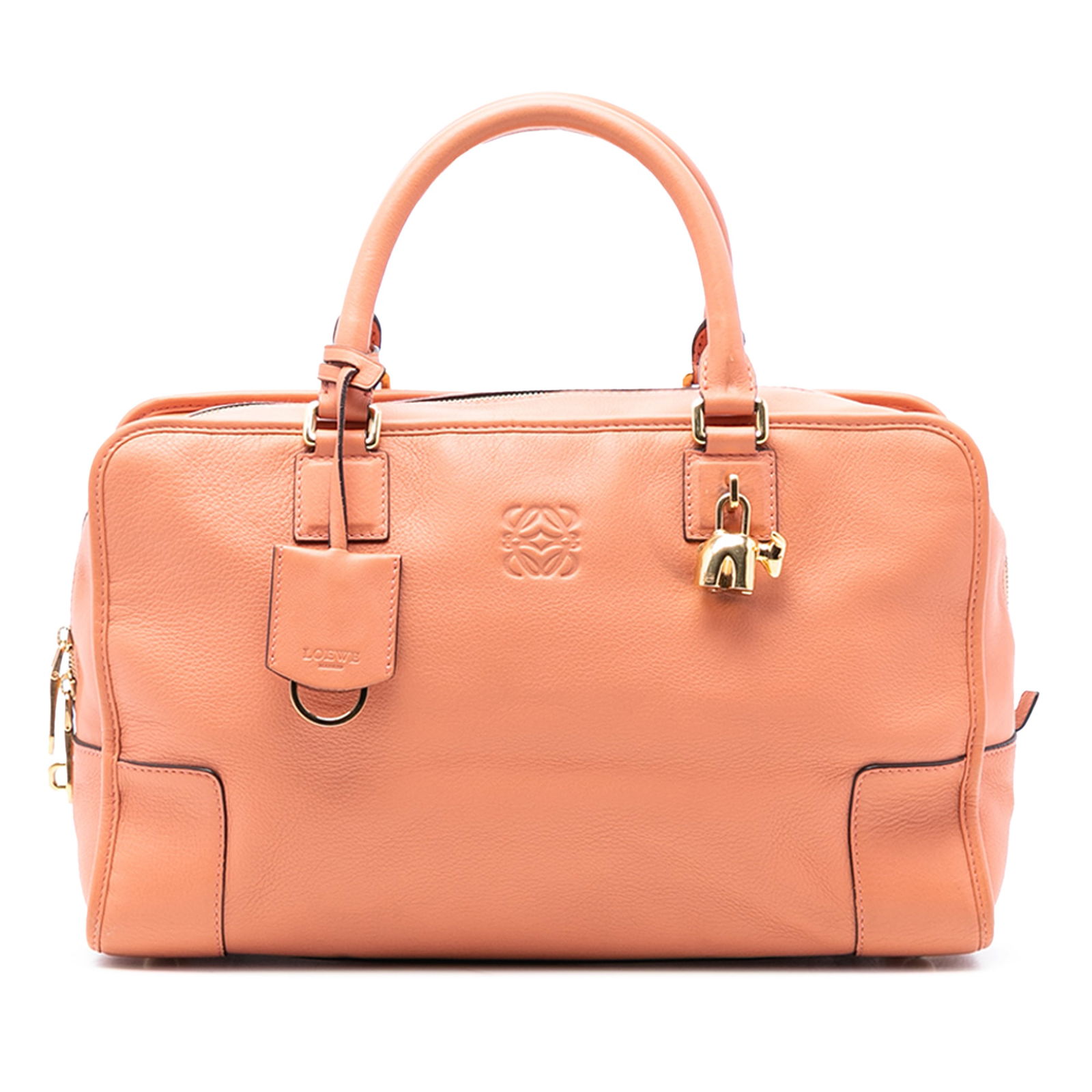 Limited Edition Amazona 36 Bag with Leather Bull Charm by LOEWE: Limited Edition Amazona 36 Bag with Leather Bull Charm by LOEWE This LOEWE Limited Edition Amazona 36 is crafted from orange leather and features rolled leather handles, a top zip closure, and interio
