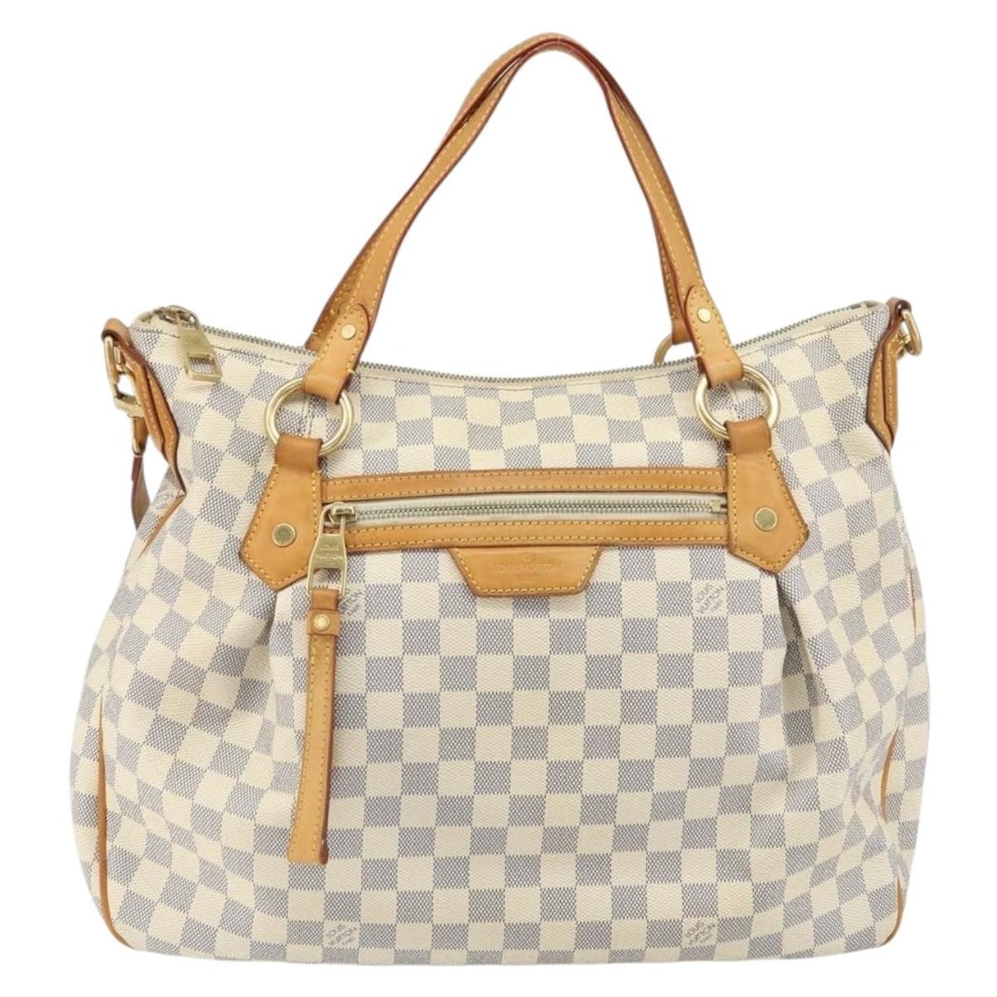White Canvas Evora Louis Vuitton Handbag 41cm by 30cm by 10.5cm: White Canvas Evora Louis Vuitton Handbag 41cm by 30cm by 10.5cm Louis Vuitton Evora handbag crafted from white Damier canvas, designed for women. The bag features a spacious interior with pockets, com