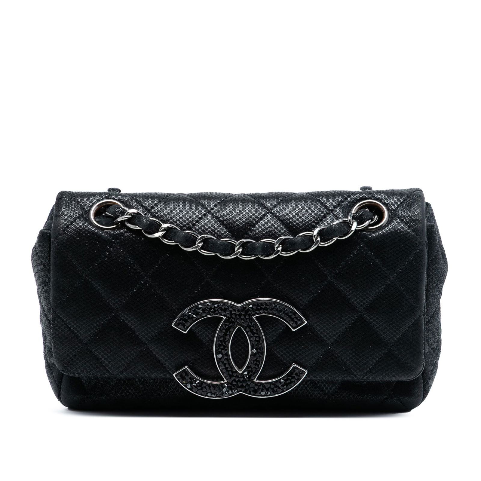 Black Chanel Crystal CC Iridescent Caviar Leather Wallet On Chain Bag (1 of 7)