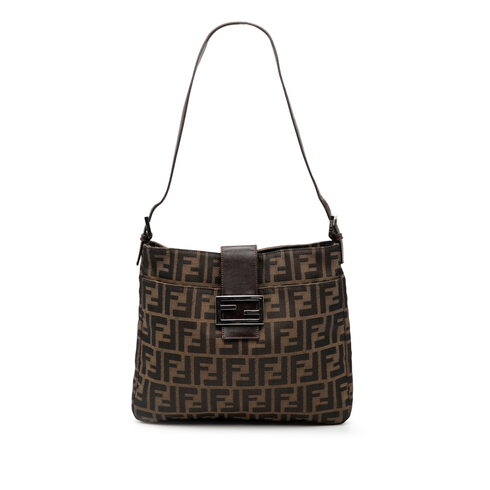 Fendi Zucca Pattern Canvas Shoulder Bag with Leather Strap (1 of 8)