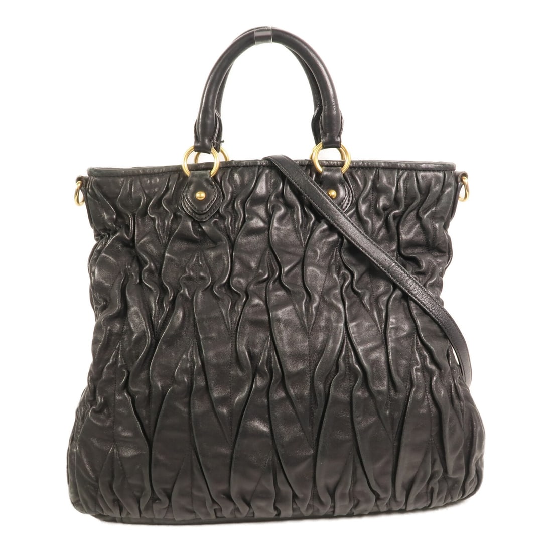 Miu Miu Black Calfskin Leather Two Way Shoulder Bag with Gold Hardware (1 of 16)