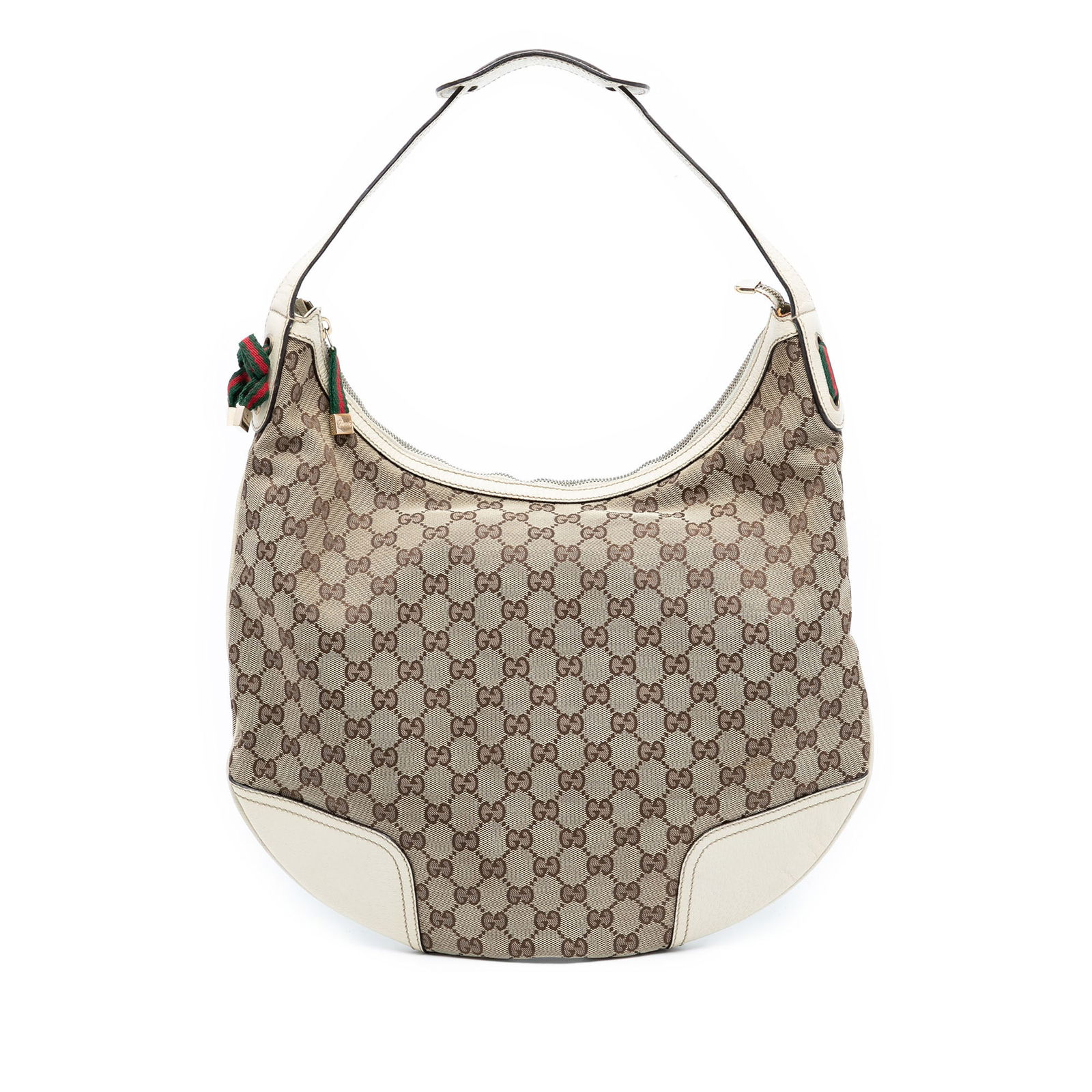 Gucci Princy Hobo Large GG Canvas Shoulder Bag Brown Leather Trim: Gucci Princy Hobo Large GG Canvas Shoulder Bag Brown Leather Trim This Gucci Large GG Canvas Princy Hobo bag features a signature canvas body with leather trim, a flat leather strap, and a top zip clo