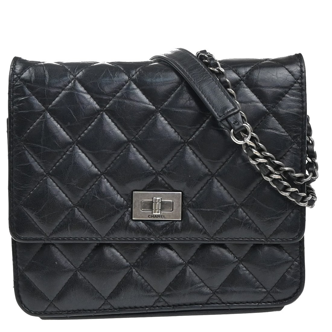Chanel Quilted Aged Calfskin Wallet on Chain So Black Reissue 2.55 (1 of 13)