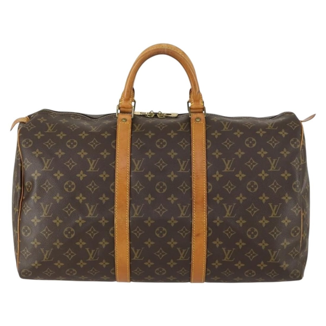 Louis Vuitton Monogram Canvas Keepall 50cm Travel Bag: Louis Vuitton Monogram Canvas Keepall 50cm Travel Bag Louis Vuitton Keepall Bag crafted from brown monogram canvas, designed for unisex use. The bag features signs of wear including surface deformatio