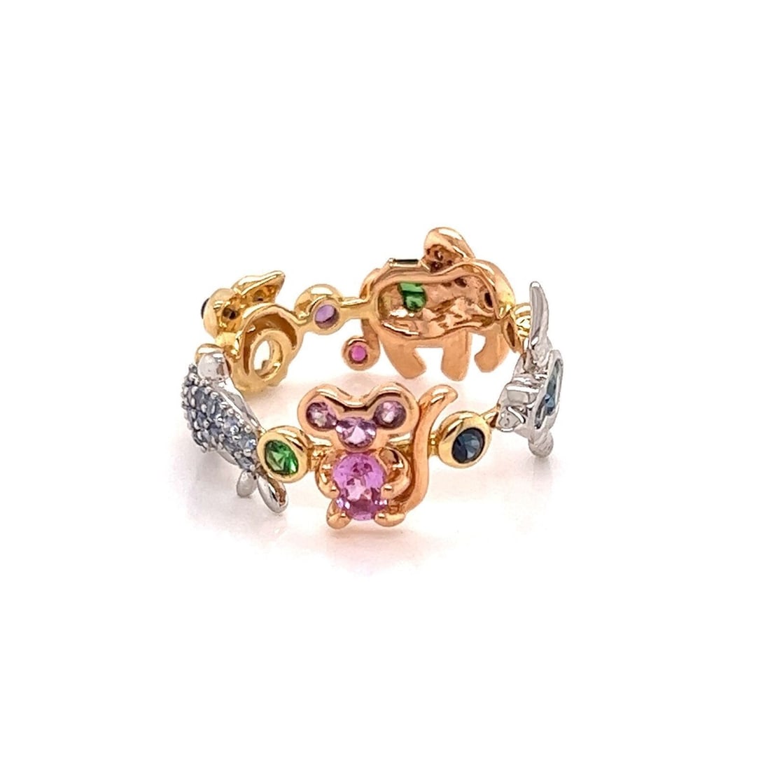 Platinum and 18k Gold Band Ring with Animal Diamond and Multicolor Gemstones Size 7.5 (1 of 8)
